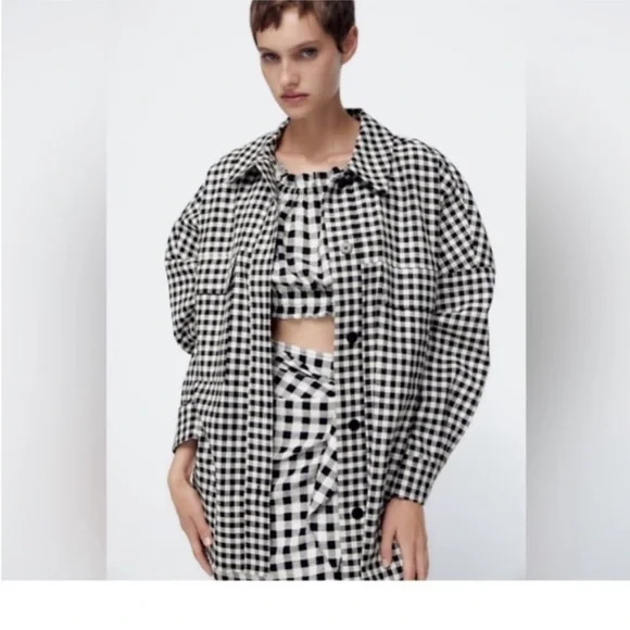 Zara Black and White Checkered Jacket - Picture 2 of 5